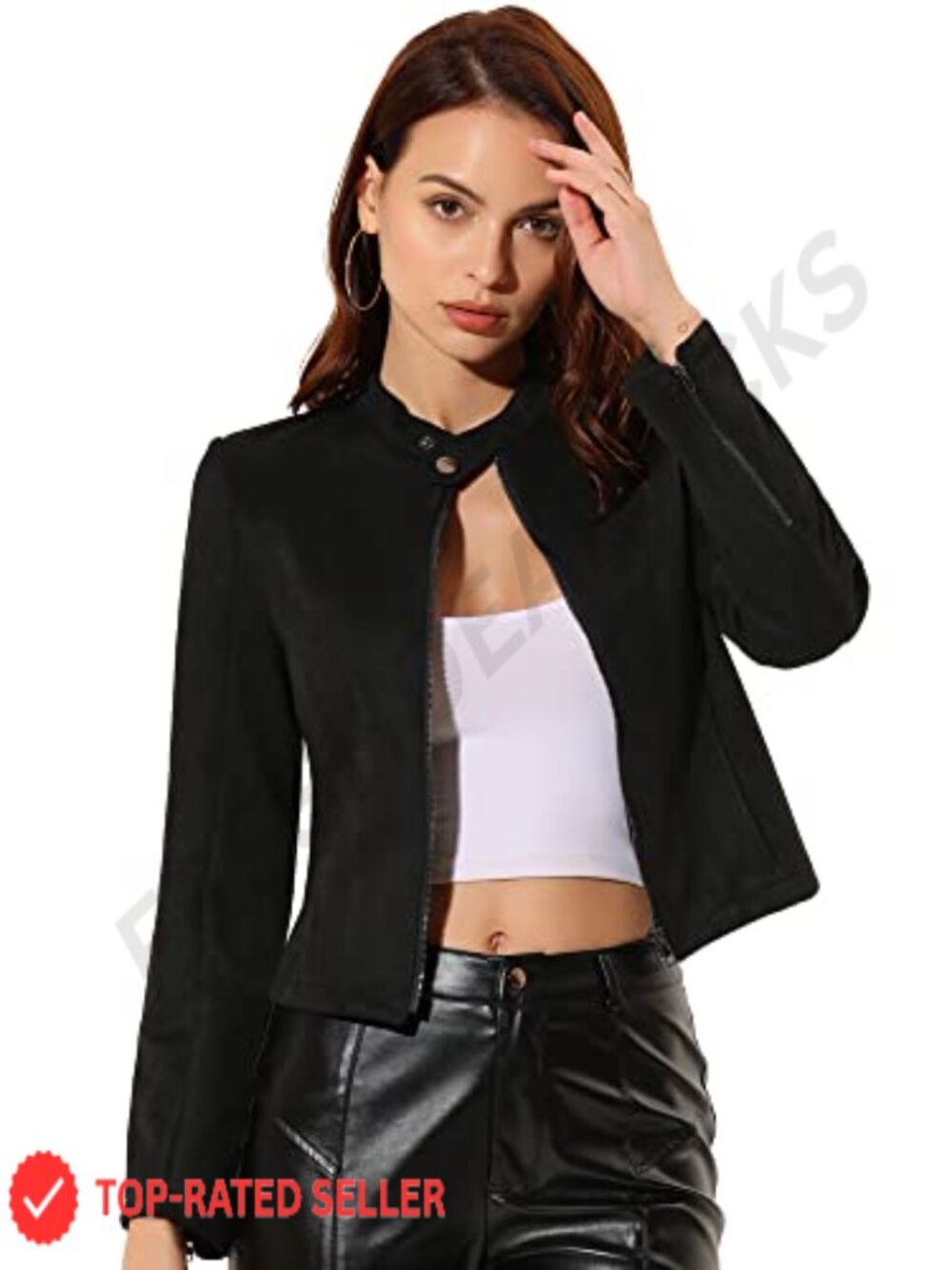 Faux Suede Biker Moto Jacket Zip Up Crop Coat Outerwear